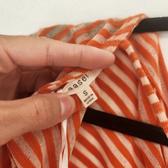 Easel Los Angeles Sheer Striped Boho Short Sleeve Blouse Open Back Women's S - Picture 5 of 8